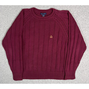 GANT Men’s Cable Knit Crewneck Sweater L Raspberry 100% Cotton Logo Preppy